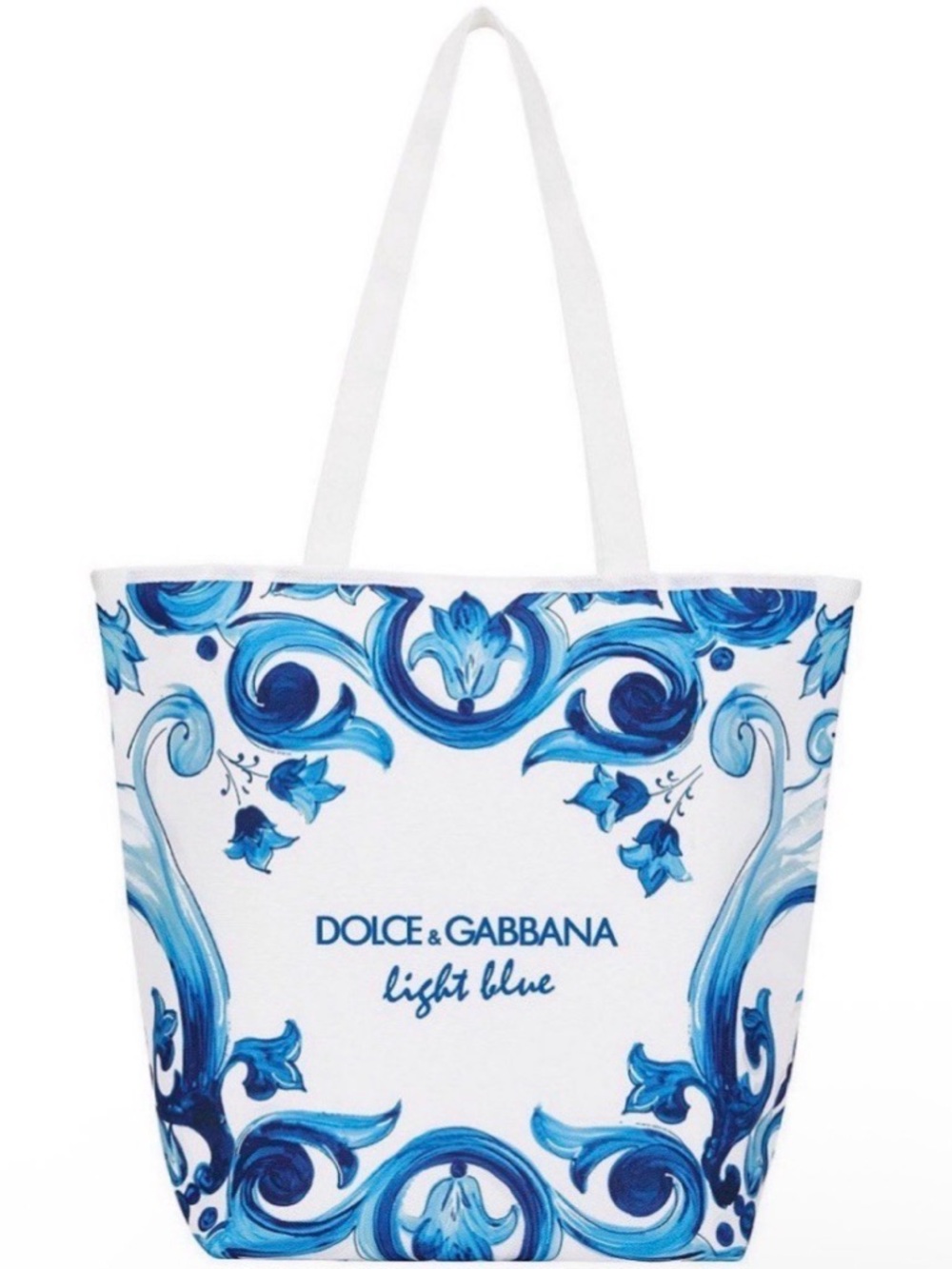 Dolce & Gabbana White and Light Blue Printed Canvas Tote